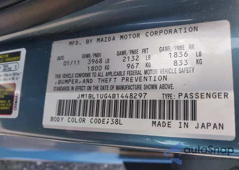 2011 Mazda Mazda3 I Sport z USA, uszkodzony, nr VIN JM1BL1UG4B1448297